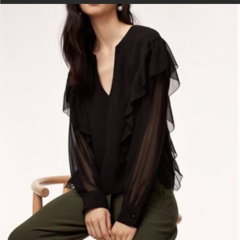 ARITZIA WILFRED CHIFFON SHEER BLACK BLOUSE